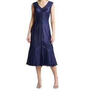 Komarov Tiered Charmeuse Chiffon sleeveless dress blue size Small S